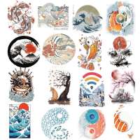 Iron-on Transfers Sun Rise And Sunset Painting Taichi Wave Thermal Vinyl Heat Transfer Patch For Clothes Applique Stickers Traps  Drains