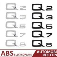 3D ABS Q5 Q2ตัวอักษรสีเงินสีดำ,สัญลักษณ์ Q8 Q7 Q3สำหรับสติ๊กเกอร์สัญลักษณ์ด้านหลังลำต้นกันชนรถ Q ซีรีส์