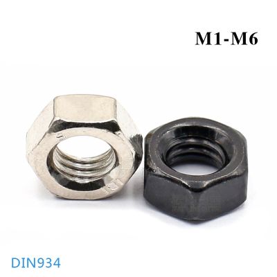 Hex Nut Hexagon Nuts DIN934 M1 M1.2 M1.4 M1.6 M1.7 M2 M2.5 M2.6 M3 M4 M5 M6 Steel Nickel Plated Black Zinc Plated