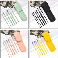 6 Pcs/set Ear Wax Removal Luminous Ear Spoon Ear Picking Health Care Ear Cleaning Stainless Steel Earpick Kit With Storage Bag