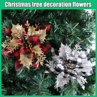 Christmas Decor Glitter Poinsettia เครื่องประดับคริสต์มาสต้นคริสต์มาสดอกไม้ตกแต่งด้วยลำต้น DIY Xmas พวงหรีด Holiday Party Decor