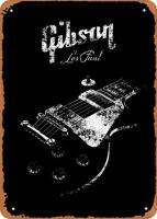 โปสเตอร์โลหะแผ่นโลหะประดับ Gibson Les Paul ดนตรีกีตาร์8Quot; X 12Quot; เครื่องตกแต่งฝาผนังย้อนยุควินเทจ