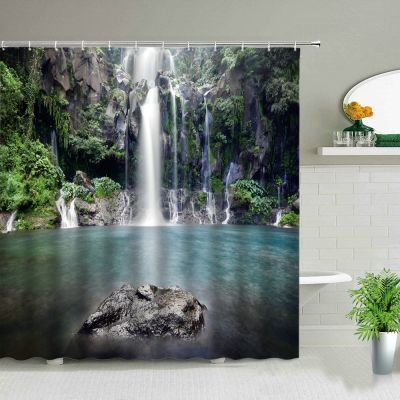 3d Waterproof Shower Curtains Waterfall Forest Spring Scenery Polyester Fabric Home Bathroom Curtain Washable Decor Bath Curtain