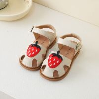 Unishuni Toddler Sandal for Girls Princess Cute Strawberry Summer Shoes Children Soft Leather Gladiator Sandal Pink White Sandal