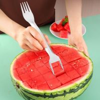 New 2 In 1 Watermelon Fork Slicer Multi-purpose Watermelon Slicer Cutter Knife Stainless Steel Kitchen Fruit Cutting Fork