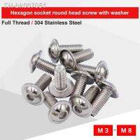 ◐☁๑  2-25 PCS Hexagon Socket Half Round Head Screw With Pad M3 M4 M5 M6 M8 304 Stainless Steel Full Thread Match With Allen Wrench