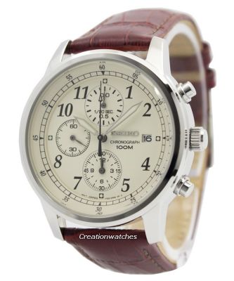 Seiko Watch Chronograph นาฬิกาข้อมือ Leather Strap Mens SNDC31P1 - White