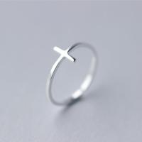 Jisensp Simple Silver Color Cross Ring Jewelry for Women Men Vintage Adjustable Finger Rings Girls New Year Gift