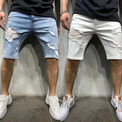 2023 Streetwear Summer Ripped Shorts Jeans Men Denim Pants Stretch White Fashion Design Mens Jeans Slim Male Short Jeans Hombre