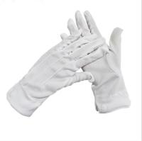 1pair White polyester cotton three-ribbon belt buckle military gloves thickening etiquette command gloves