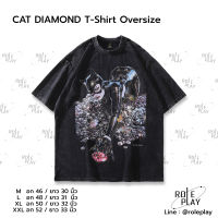 CAT DIAMOND T-Shirt Oversize Y2K เสื้อผู้ชาย เสื้อผู้หญิง สตรีทแฟชั่น เสื้อสีดำ