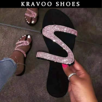 KRAVOO Women Shoes Z-shaped Rhinestone Beach Sandals For Women Flip Flops Slippers Women Plus Size Female Shoes Summer 20232023