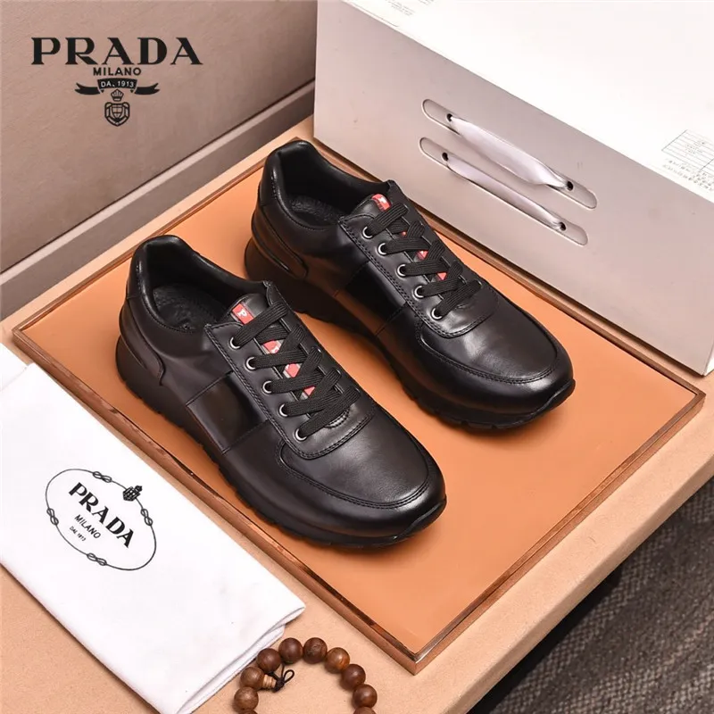 Classic Black Original Prada Men's Sneakers High Quality Leather Shoes  Casual Fashion Light Business Men's Shoes Sports | Lazada