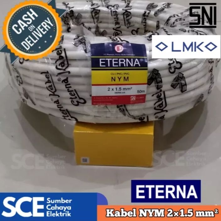 (1 ROLL/50 Meter) KABEL LISTRIK ETERNA NYM 2 X 1.5 Mm 300/500 V WARNA PUTIH KAWAT TEMBAGA ...