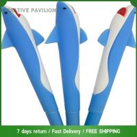 CREATIVE PAVILION 3PCS สีฟ้าสีฟ้า กล่องใส่ปากกา ปลาฉลามปลาฉลาม ปากกาสำหรับเขียน 0.5มม. ปากกาหมึกสีดำ ออฟฟิศสำหรับทำงาน