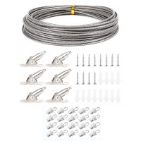 39pcs Stainless Steel Garden Wire Rope Set Adjustable Clothesline Curtain Suspension Picture Rope with Hanging Codes Screws Clip