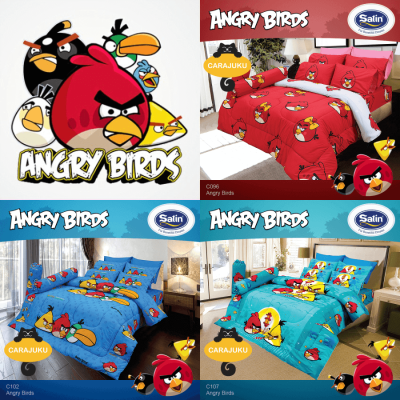SATIN ชุดผ้าปูที่นอน+ผ้านวม 6 ฟุต แองกี้เบิร์ด Angry Birds (ชุด 6 ชิ้น) (เลือกสินค้าที่ตัวเลือก) #ซาติน ชุดเครื่องนอน ผ้าปู ผ้าปูที่นอน ผ้าปูเตียง