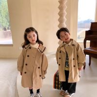 Children Trench 2022 Spring Autumn Boys Girls Korea Solid Color Long Trench Fashion Casual Turn Down Collar Girls Trench Coat