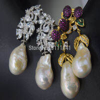 one pair white freshwater keshi pearl drop baroque 18-20mm hook earrings FPPJ