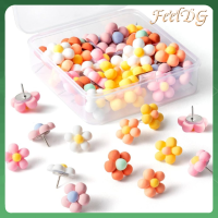 FEELDG 36PCS 36ชิ้นค่ะ ดอกเดซี่ ตกแต่งด้วยการตกแต่ง โบโฮ หมุดปักดอกไม้ ตะปูหัวแม่มือลายดอกไม้สีชมพู สีสันสดใส หมุดกดหมุด ภาพติดผนัง