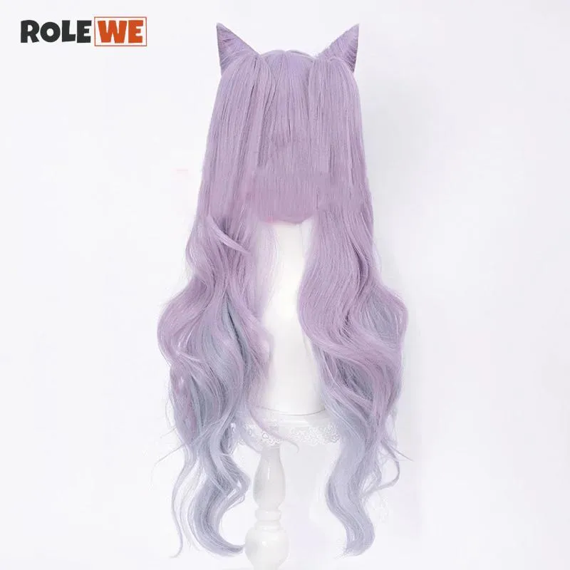 Genshin Impact Keqing Cosplay Wig Ke Qing Long Ponytails Purple Heat  Resistant Hair Synthetic Cosplay Wigs + Wig Cap 