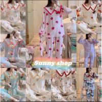 sunny shop-ชุดนอนผู้หญิง ลายใหม่ เสื้อเเขนยาว+กางเกงขายาว รุ่น199 ผ้าcotton พร้อมส่งผ้าถุงให้ มีไซส์ M-2XL