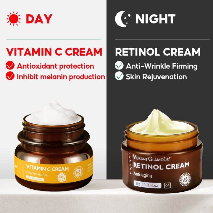 vibrant-glamour-elecool-official-store-2-pcs-vitamin-c-cream-retinol-face-cream-ของแท้100-firming-lifting-whitening-brightening-skin-anti-aging-repair-freckles-moisturizing-cream-30g-facial-skin-care