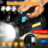 OT ไฟฉายมือถือ4โหมด Ip44แบบชาร์จไฟแบบพกพากันน้ำ Super Bright Led Searchlight Spotlight