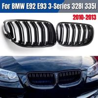 2Pcs Car Style Gloss Black Front Kidney Double Slat Grill Grille For-BMW E92 E93 3-Series 328I 335I Coupe LCI 2010-2013