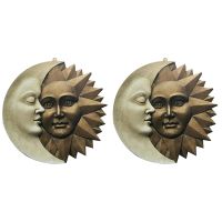 2X Sun and Moon Wall Sculpture Celestial Icons of Astronomy Garden Decor Outdoor Sun Catcher Decor Ornament