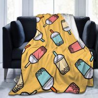 Flannel Plush 3D Throw Blanket, Keep Calm and Drink Cartoon Colorful Bubble Tea Pattern Blankets for All Seasons Home