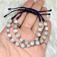 กำไลข้อมือ เชือกถัก มูนสโตน Moonstone + ลาบาโดไลท์ Labradorite หินนำโชค หินแท้100% *ฟรีไซต์* (ราคาต่อเส้น)