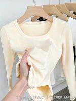 ❃™ Chic western style sweet and spicy self-cultivation pure desire style bottoming shirt with ins wind gentle milky apricot color long-sleeved T-shirt womens underwear