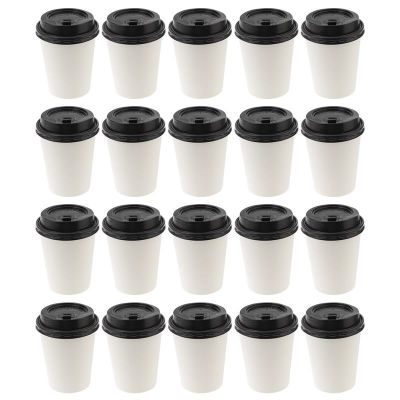 【CW】☫✖  50Pcs Disposable Paper Cups Thermal Mug With Lids Takeaway Treated