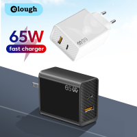 Elough GaN 2ช่องเสียบชาร์จ65W A + C USB C ที่ชาร์จความเร็วสูง GaN อะแดปเตอร์แบบเร็วช่องเสียบชาร์จคู่ชนิด C USB ปลั๊กที่เข้ากันได้กับแท็บเล็ตและชาร์จโทรศัพท์เร็วสุดๆ