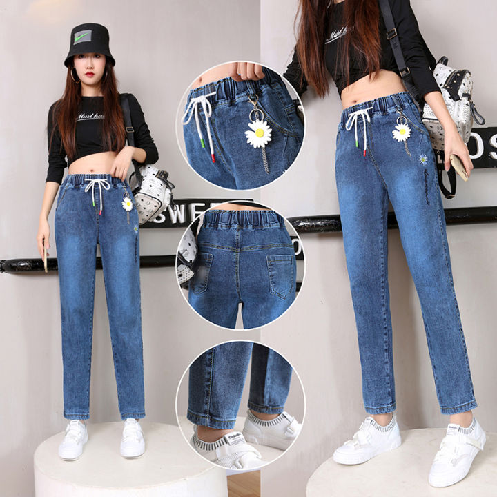 ลดพิเศษ-mingdeng-jeans-k9n20-กางเกงยีนส์ขายาวทรงหลวมของผู้หญิงฤดูใบไม้ร่วงเอวสูงกางเกงขายาวกางเกงขายาวสีน้ำเงินมีเก็บปลายทาง-cod