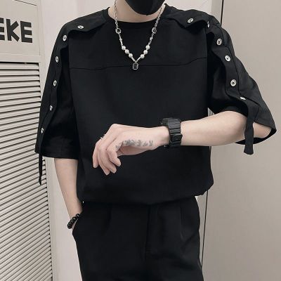 Idopy ผู้ชายหลวม Fit Gothic Hip Hop เสื้อยืด Baggy Streetwear Hiphop Patchwork Design สำหรับดูอินเทรนด์
