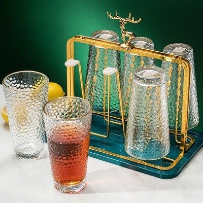 Homemart.shop-ที่วางแก้ว ที่ควํ่าแก้ว แท่นวางแก้วสีทอง ที่วางแก้วน้ำ ที่เก็บแก้วนำ ตัวใส่แก้วน้ำสีทอง พร้อมถาดรอง