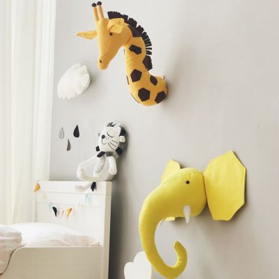 Funny Kids Room Decoration 3D Animal Heads Wall Hanging Artwork Decor For Baby Girs Nursery Room Decoration Cartoon Soft Install