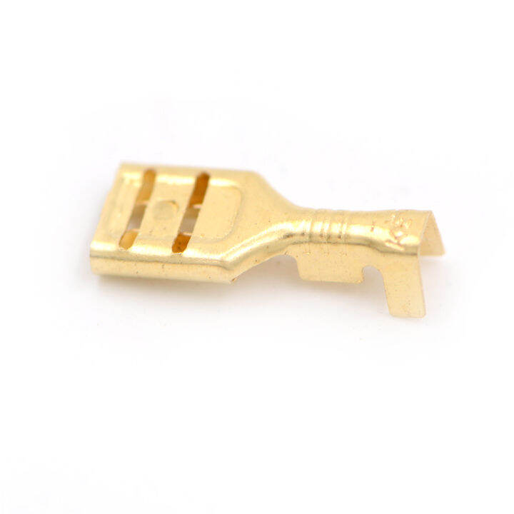 uni-100-pcs-4-8mm-gold-brass-ลำโพงรถยนต์หญิง-spade-terminal-wire-connector