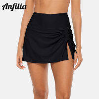 Anfilia Womens Skirted Swim Bottom with Built-In Briefs High Waisted Split Sporty Drawstring Swim Skirt плавки женские пляжные