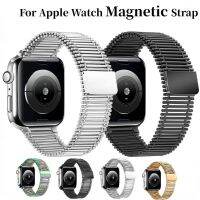 ○◄ โลหะแม่เหล็กสายคล้องคอสำหรับ Apple Watch Band 45mm 44mm 42mm 41mm 40mm 49mm Link สร้อยข้อมือสำหรับ iWatch Ultra 8 7 6 5 4 SE Correa