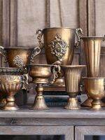 แจกันเหล็กเก่าวินเทจดอกไม้ห้องบ้านนอร์ดิกเงินเงินกระถางดอกไม้ยุโรป Goblet ตกแต่งคลาสสิกร้านทำผม