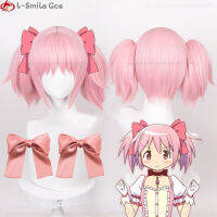 อะนิเมะ puella magoka Madoka Magica dookame madokame คอสเพลย์วิกผม30เซนติเมตรสั้นสีชมพู tails ทนความร้อนผมปัญญาวิกผมเคป