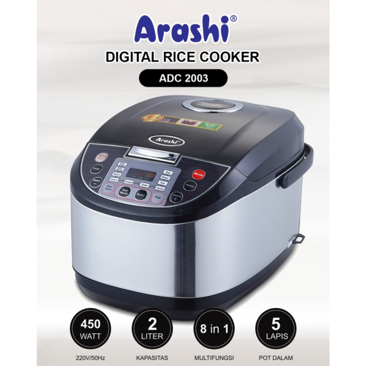 Digital Rice Cooker 2 LITER ADC 2001 400Watt PENANAK NASI 8 Menu White