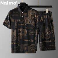 Naimo ชุดฤดูร้อนของผู้ชายชุดลำลองอินเทรนด์กางเกงขาสั้นแขนสั้นเสื้อโปโลทรงสูงมีปกปักแบบลำลอง