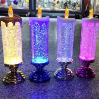 LED Christmas Candles Home Decoration With Pedestal Glitter Color Change Flameless USB Charging Night Light Lamp Decor Ornament