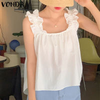 VONDA เสื้อแขนกุดมีจีบสำหรับผู้หญิง,เสื้อลำลองแฟชั่นสไตล์เกาหลี