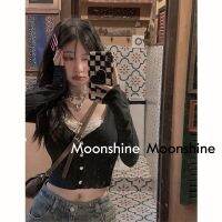 Moon เสื้อครอป เสื้อแฟชั่นผู้หญิง y2k สีพื้น สําหรับผู้หญิง ใส่ไปคลับ ปาร์ตี้ 2023 NEW 23031008