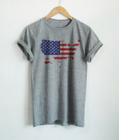 แผนที่อเมริกา ลายธงชาติอเมริกา USA United States of America Map Flag เสื้อยืด เสื้อยืดสกรีน คอกลม แขนสั้น